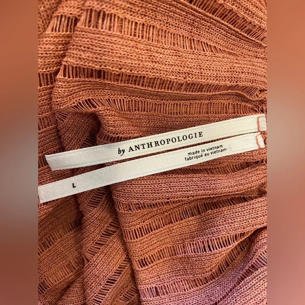 #5 Anthropologie long sleeve sheer striped crop blouse in size large - Picture 2 of 7